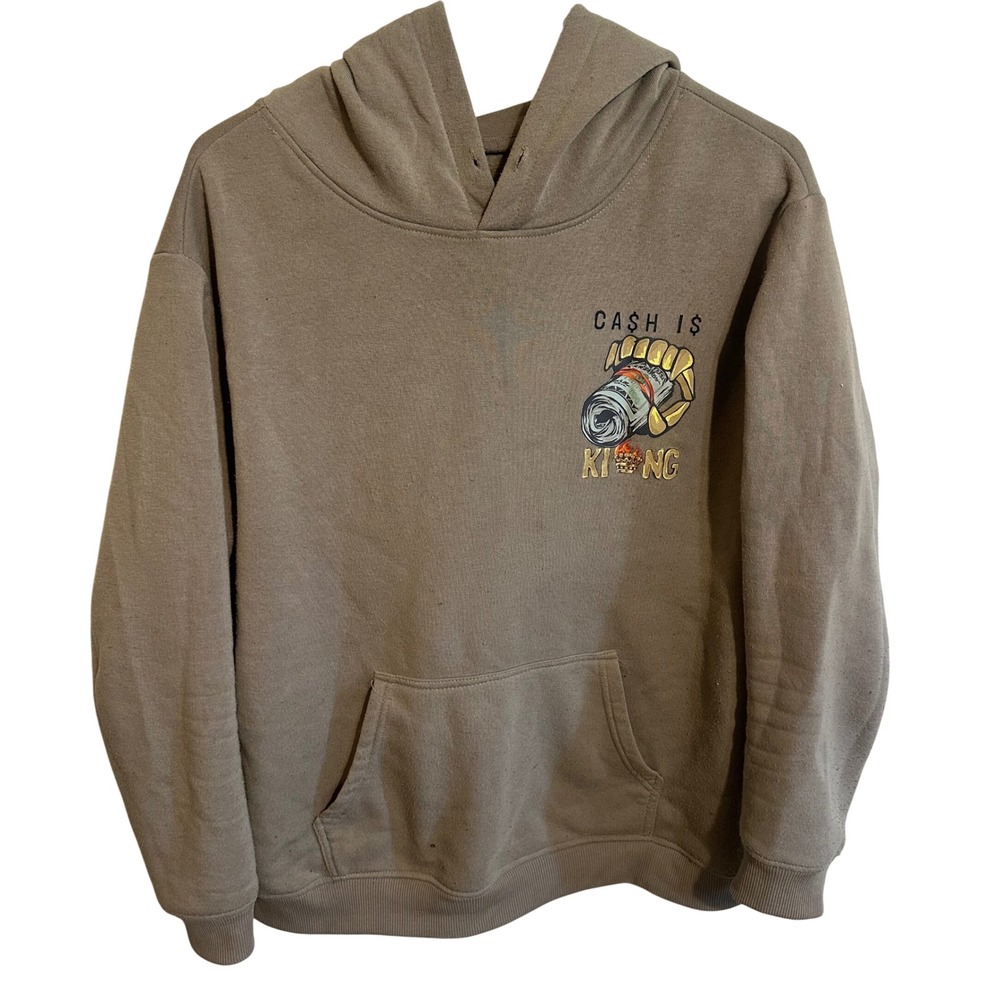 RGSTR Hoodie Mens Small Brown Cash Is King Graphic Pullover Streetwear Outdoor‎